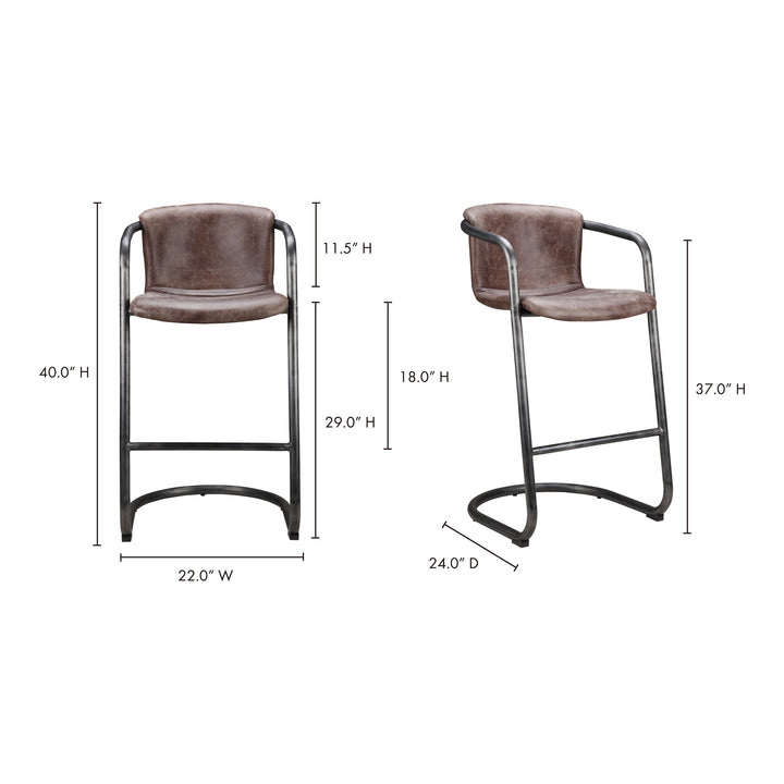 American Home Furniture | Moe's Home Collection - Freeman Barstool Grazed Brown Leather-Set Of Two