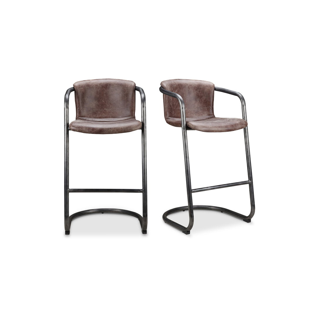 American Home Furniture | Moe's Home Collection - Freeman Barstool Grazed Brown Leather-Set Of Two