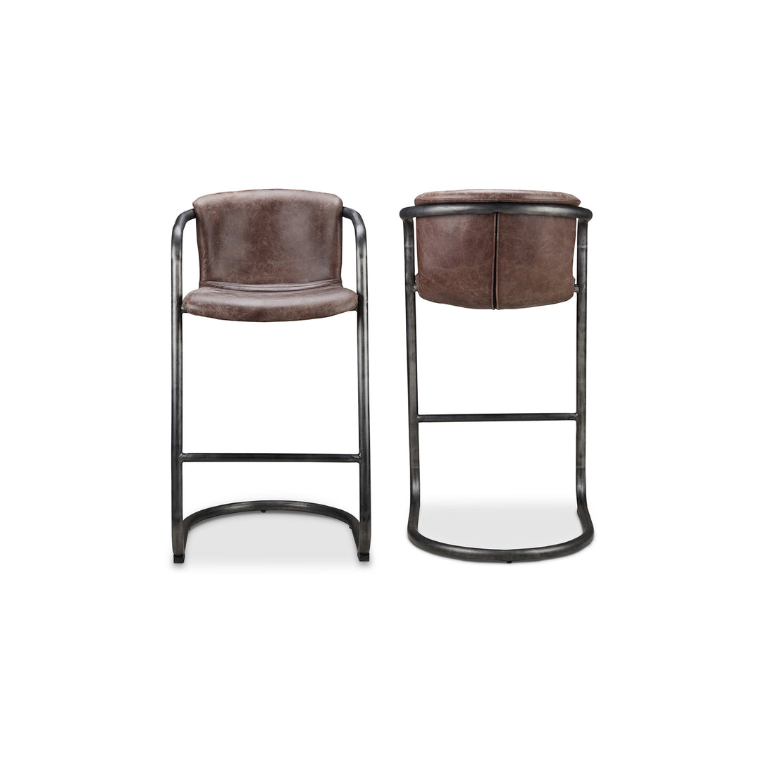 American Home Furniture | Moe's Home Collection - Freeman Barstool Grazed Brown Leather-Set Of Two