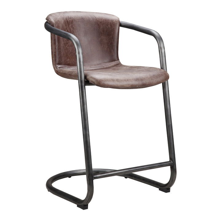 American Home Furniture | Moe's Home Collection - Freeman Counter Stool Grazed Brown Leather-Set Of Two