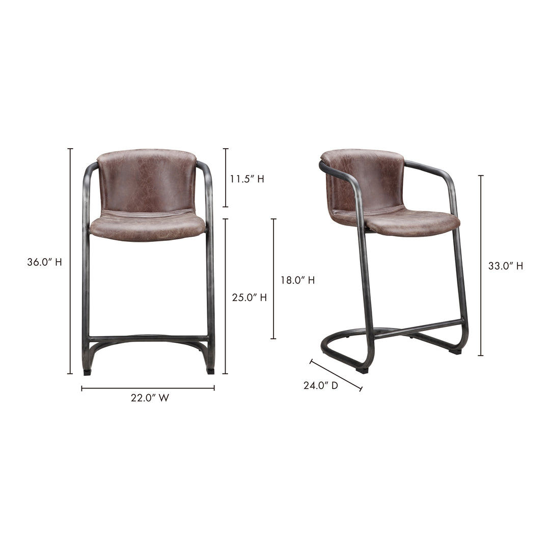 American Home Furniture | Moe's Home Collection - Freeman Counter Stool Grazed Brown Leather-Set Of Two