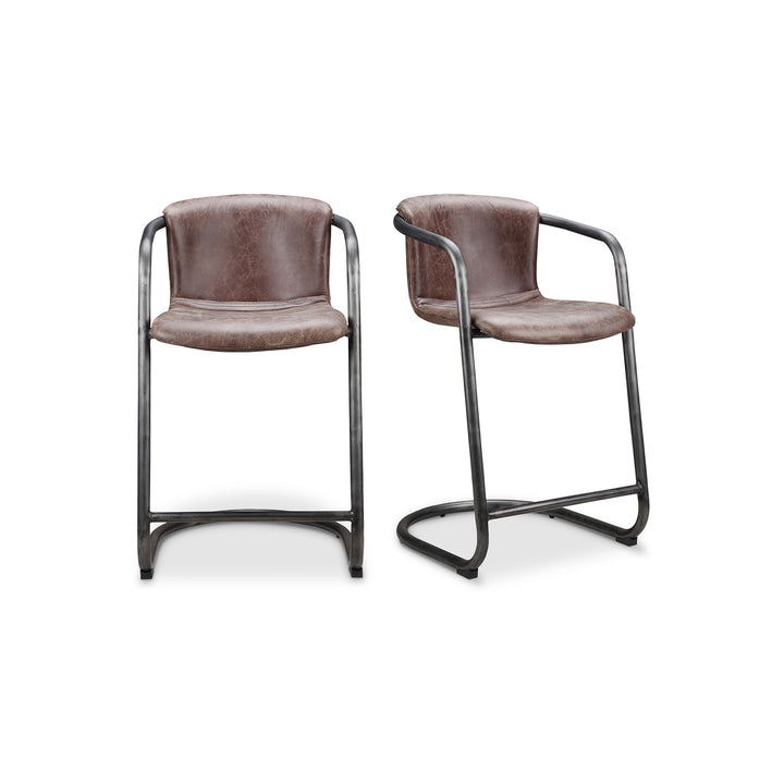 American Home Furniture | Moe's Home Collection - Freeman Counter Stool Grazed Brown Leather-Set Of Two