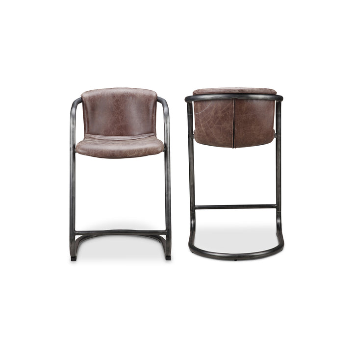 American Home Furniture | Moe's Home Collection - Freeman Counter Stool Grazed Brown Leather-Set Of Two