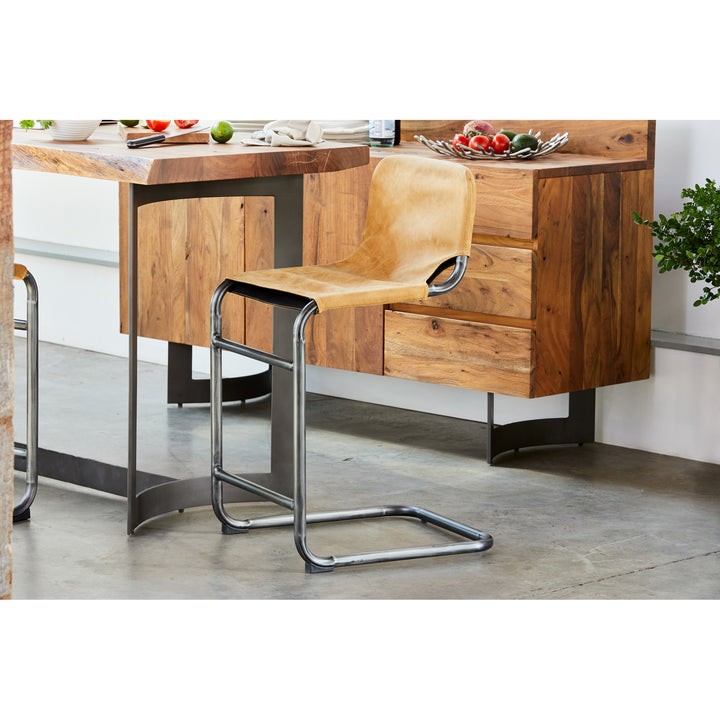 American Home Furniture | Moe's Home Collection - Baker Counter Stool Sunbaked Tan Leather -Set Of Two