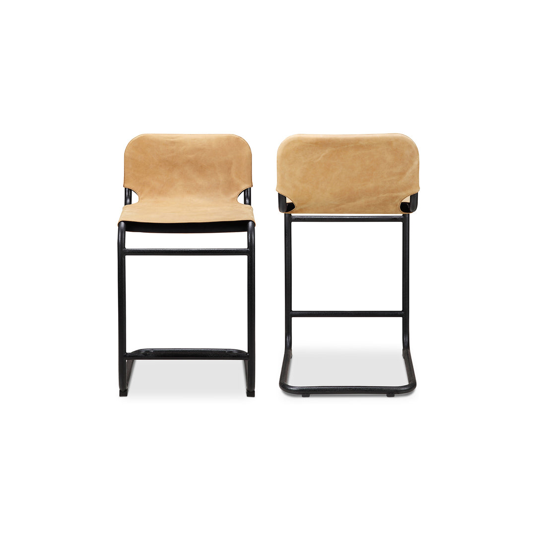 American Home Furniture | Moe's Home Collection - Baker Counter Stool Sunbaked Tan Leather -Set Of Two