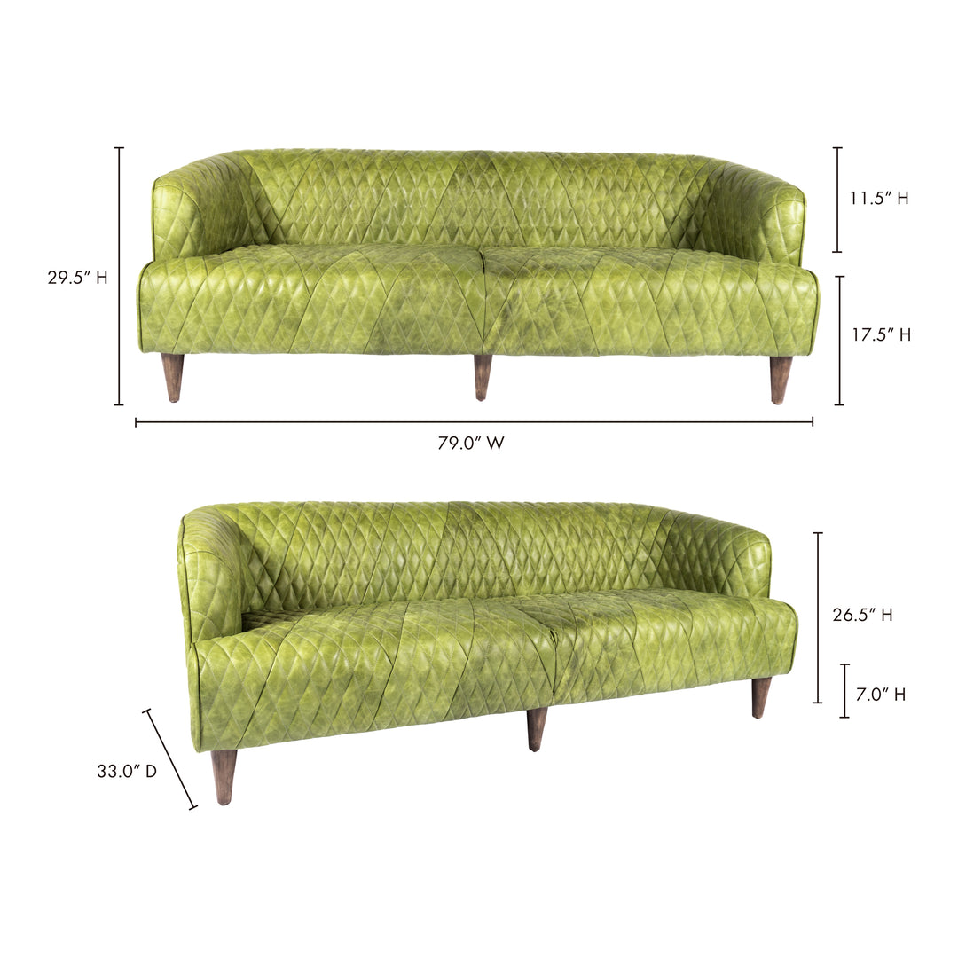 American Home Furniture | Moe's Home Collection - Magdelan Tufted Leather Sofa Jungle Grove Green Leather