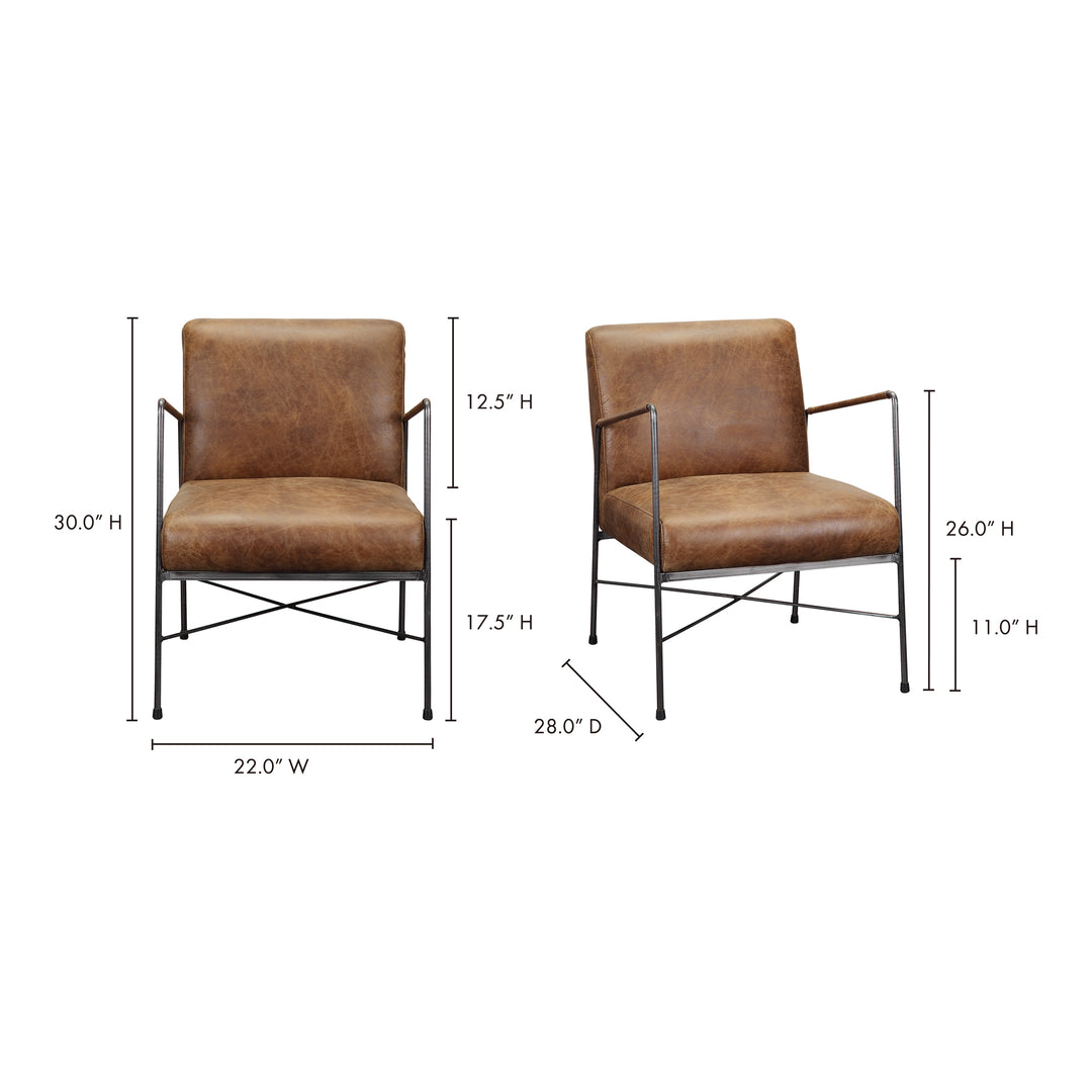 American Home Furniture | Moe's Home Collection - Dagwood Leather Arm Chair Open Road Brown Leather