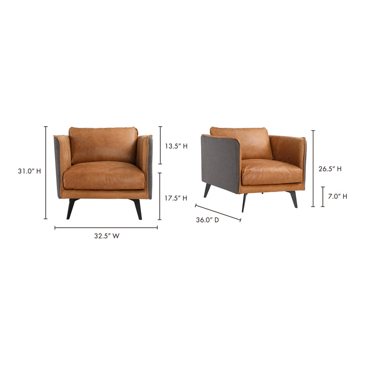 American Home Furniture | Moe's Home Collection - Messina Leather Arm Chair Cigare Tan Leather