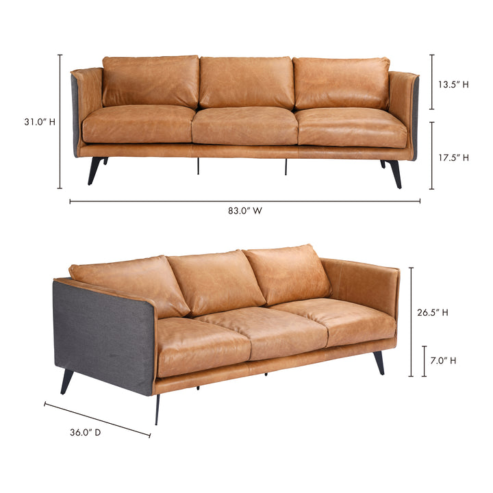 American Home Furniture | Moe's Home Collection - Messina Leather Sofa Cigare Tan Leather