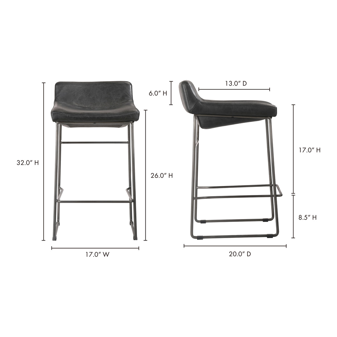 American Home Furniture | Moe's Home Collection - Starlet Counter Stool Onyx Black Leather -Set Of Two