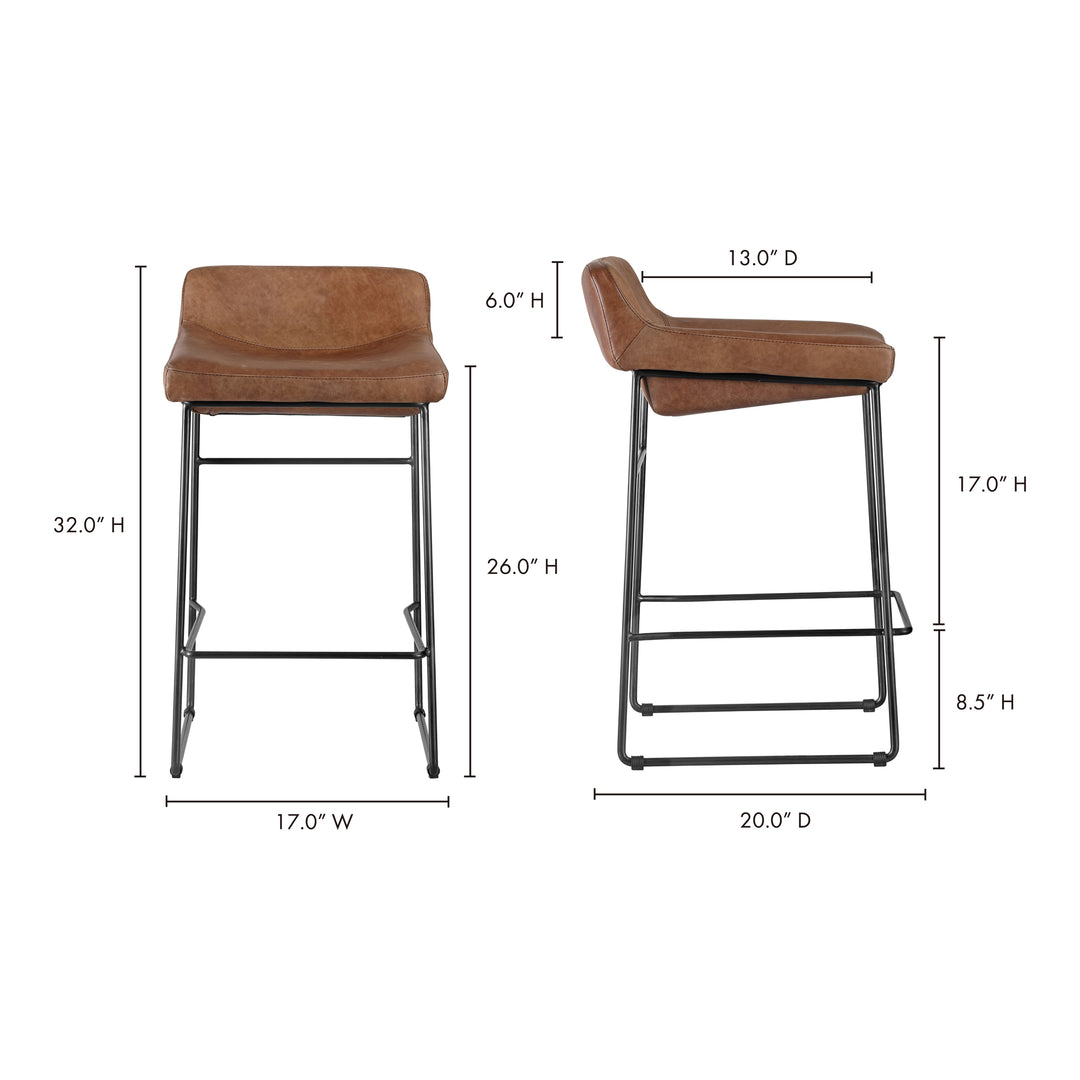 American Home Furniture | Moe's Home Collection - Starlet Counter Stool Open Road Brown Leather-Set Of Two