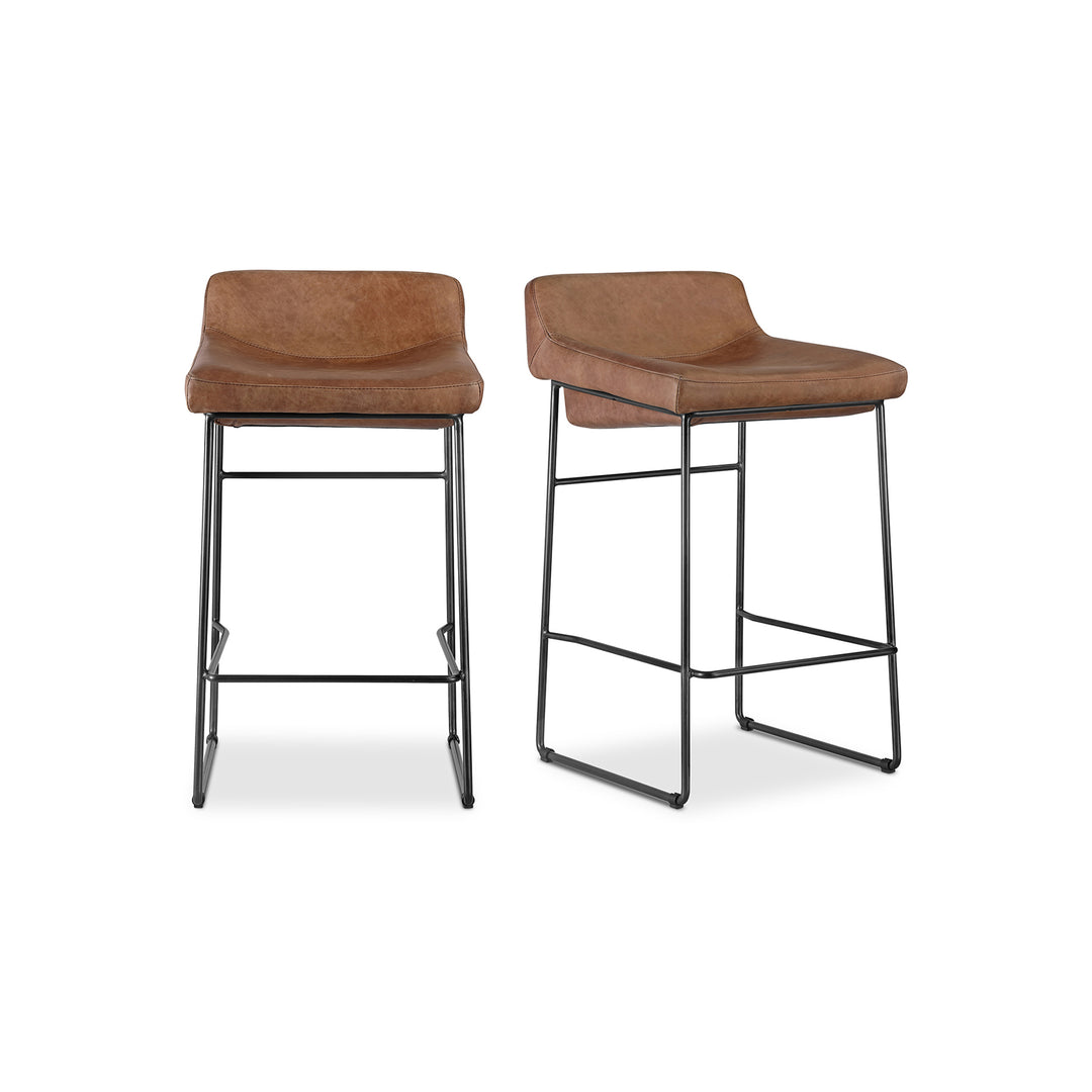 American Home Furniture | Moe's Home Collection - Starlet Counter Stool Open Road Brown Leather-Set Of Two