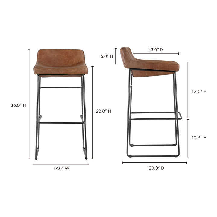 American Home Furniture | Moe's Home Collection - Starlet Barstool Open Road Brown Leather-Set Of Two