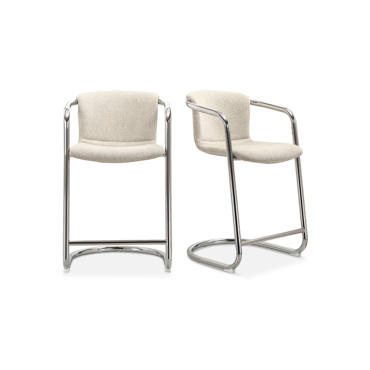 American Home Furniture | Moe's Home Collection - Freeman Chrome Frame Counter Stool Blended Cream-Set Of Two