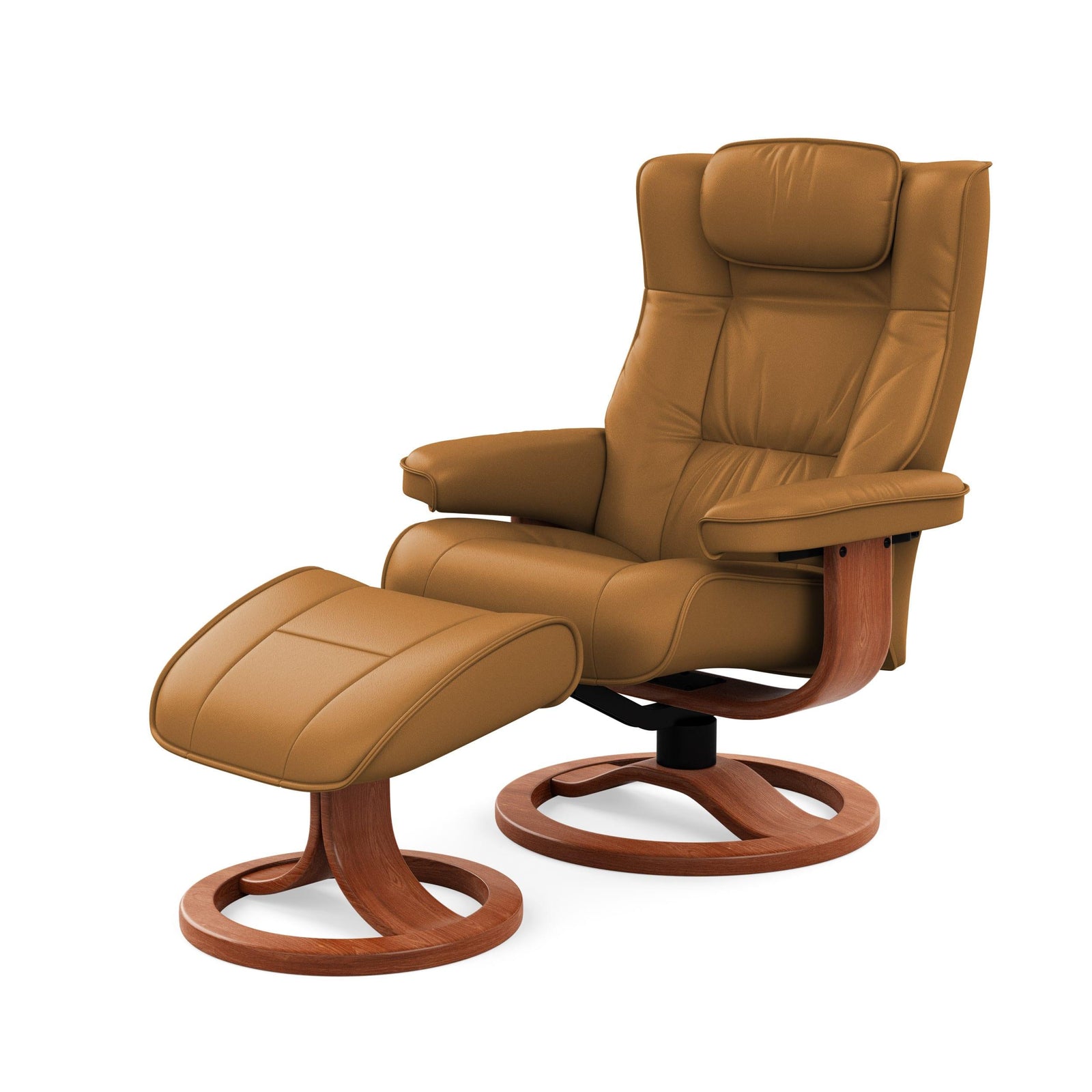Manual/Vintage Cognac Walnut/Small Recliner with Footstool - 29.9W x 37.8H x 28.7D