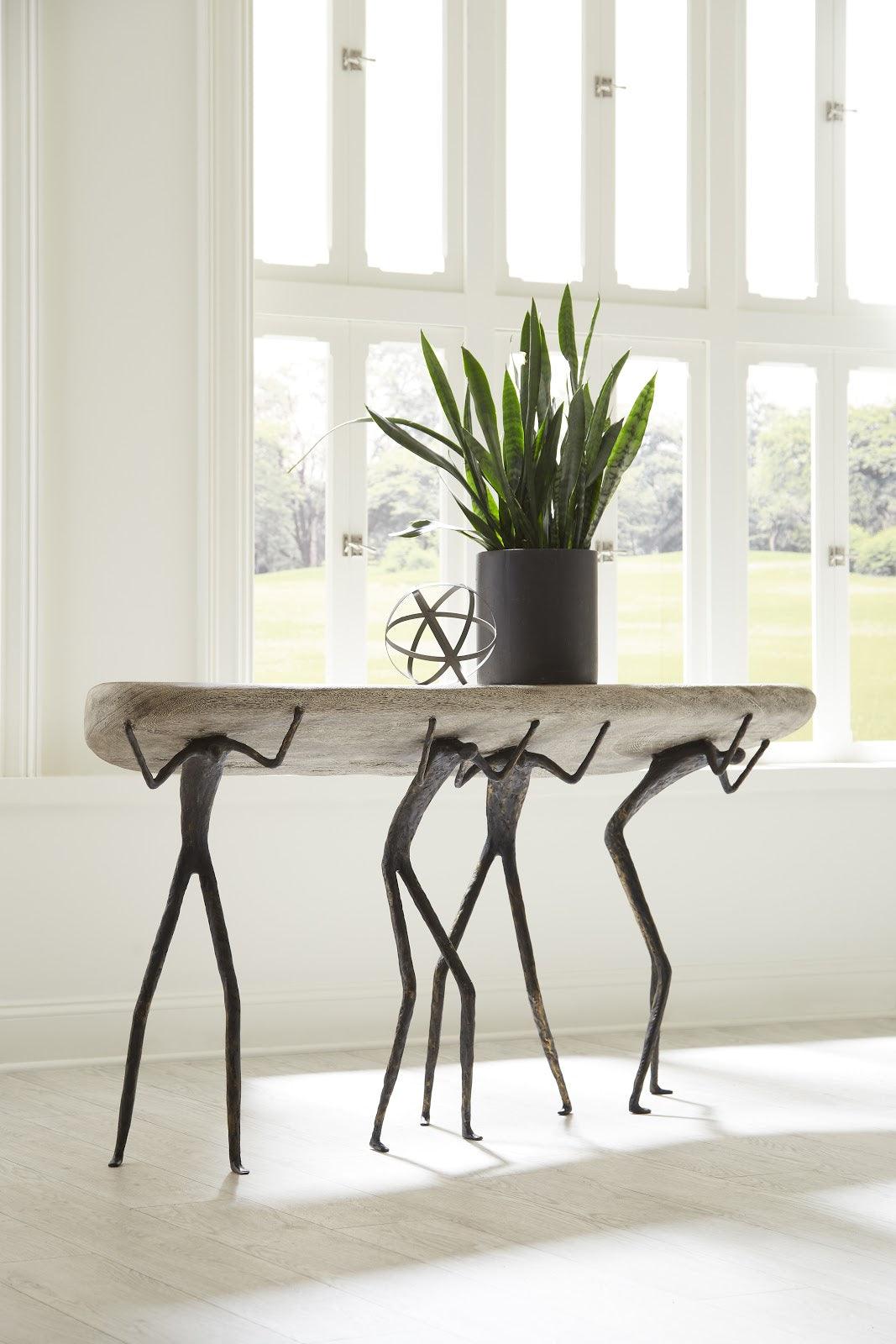 Phillips Collection Atlas Console Table, Gray Stone Finish, Metal CONSOLE TABLES