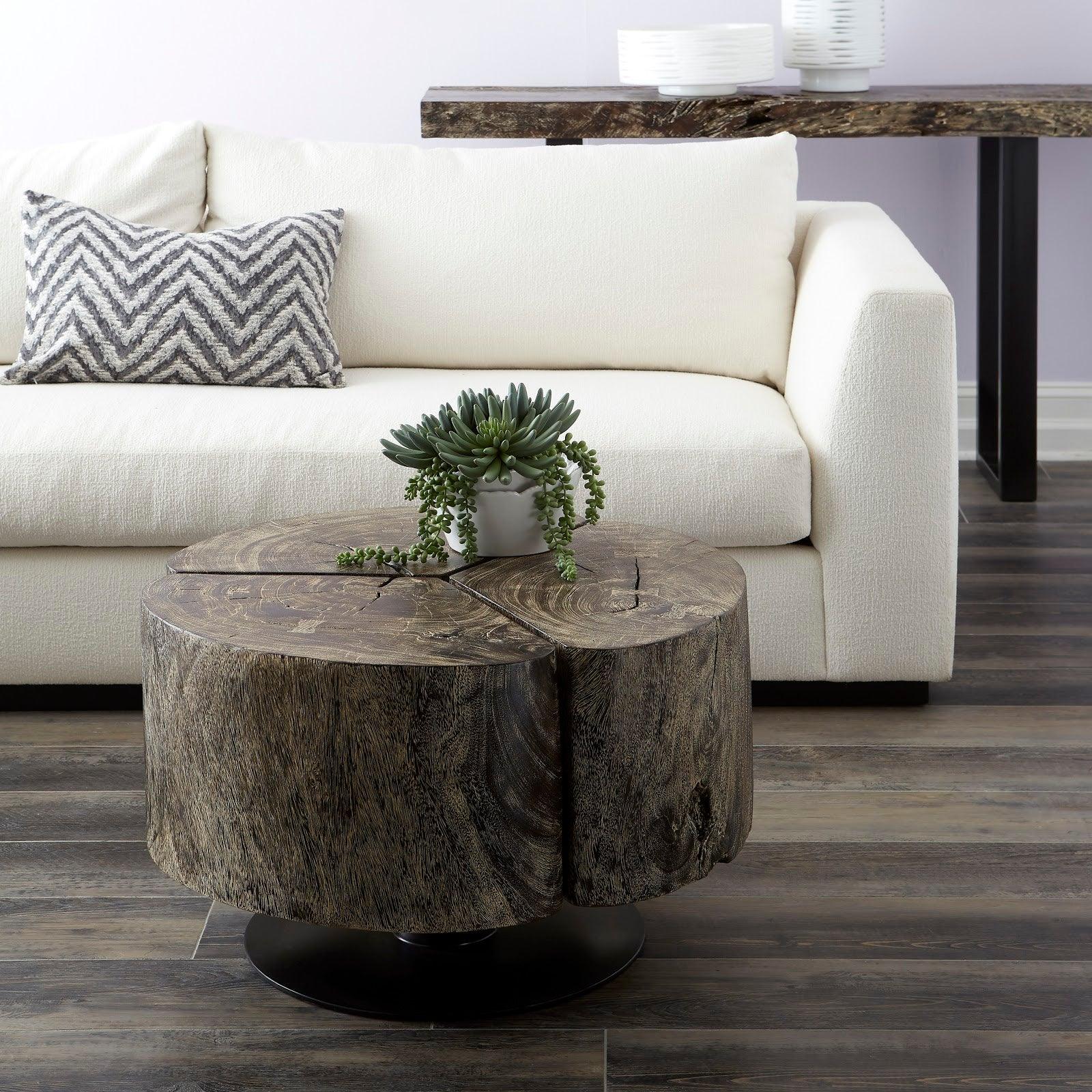 Phillips Collection Clover Coffee Table, Chamcha Wood, Gray Stone Finish, Metal Base COFFEE TABLES