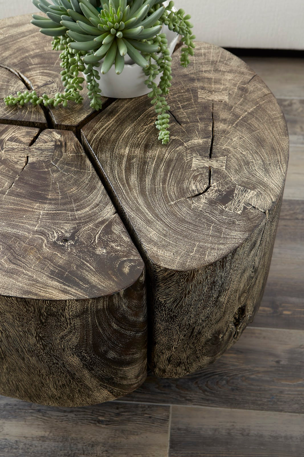 Clover Coffee Table, Chamcha Wood, Gray Stone Finish, Metal Base - Phillips Collection - AmericanHomeFurniture