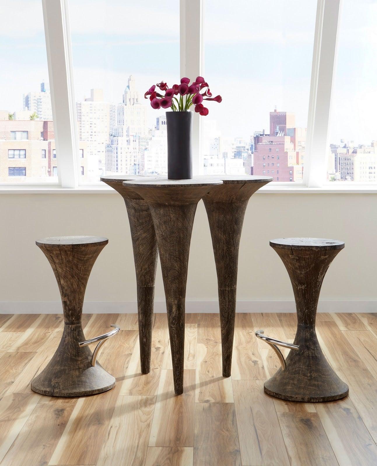 Phillips Collection Marley Bar Stool, Gray Stone Finish, Stainless Steel Foot Rest BAR STOOLS + COUNTER STOOLS