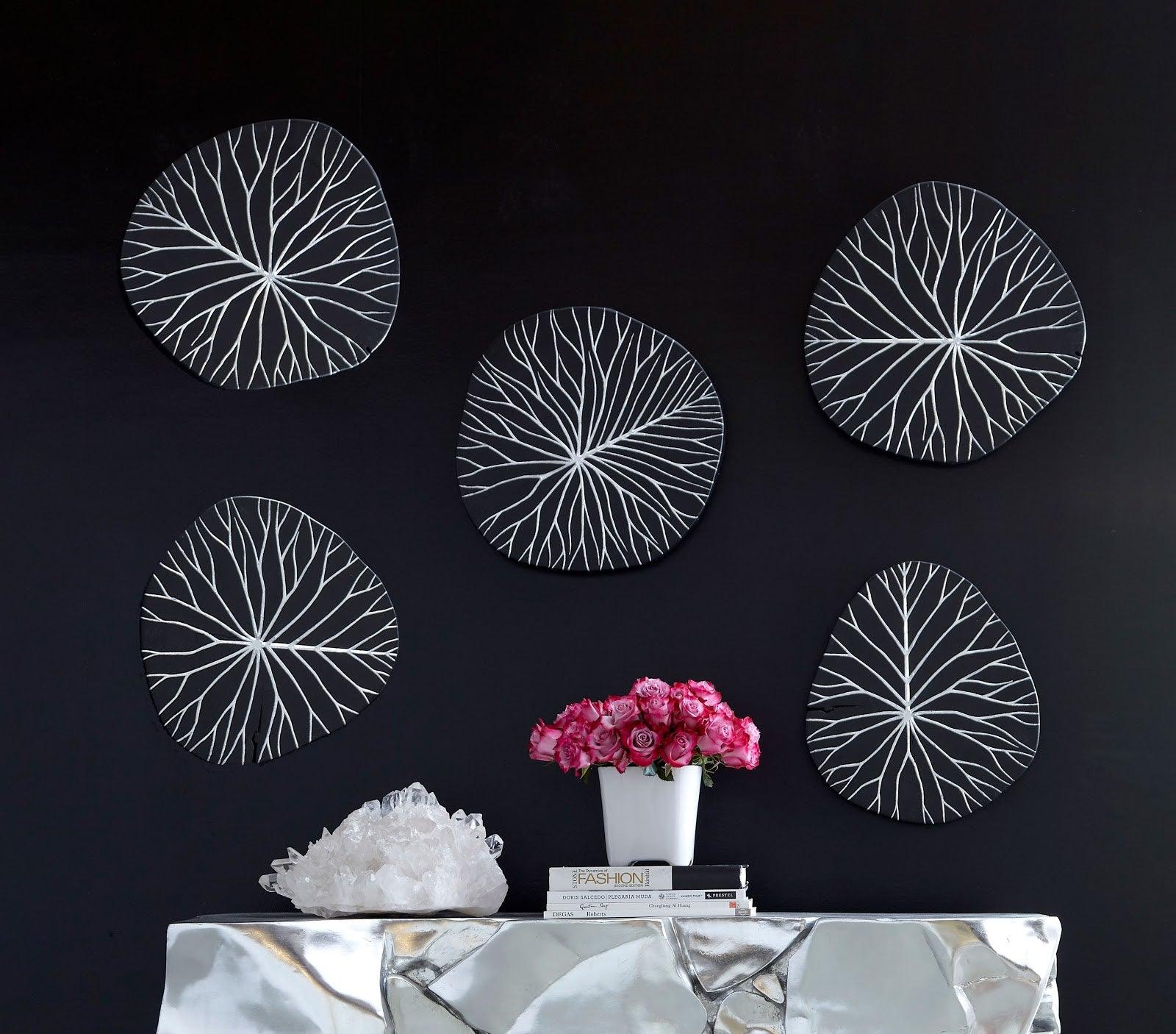 Phillips Collection Rivulet Wall Tile, Chamcha Wood, Silver Leaf on Black WALL ACCENTS
