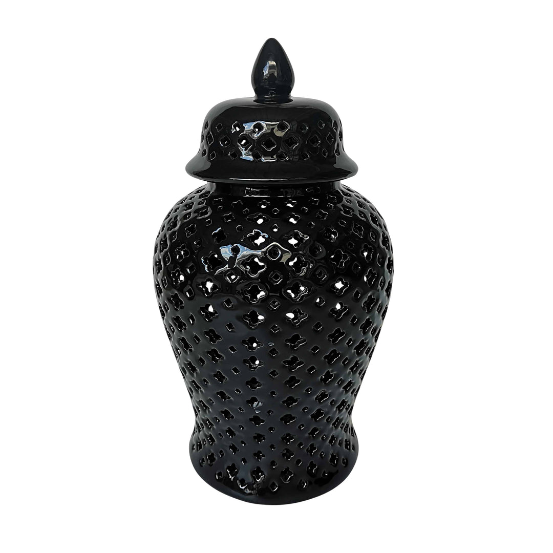 18" Cut-out Clover Temple Jar, Black-AmericanHomeFurniture