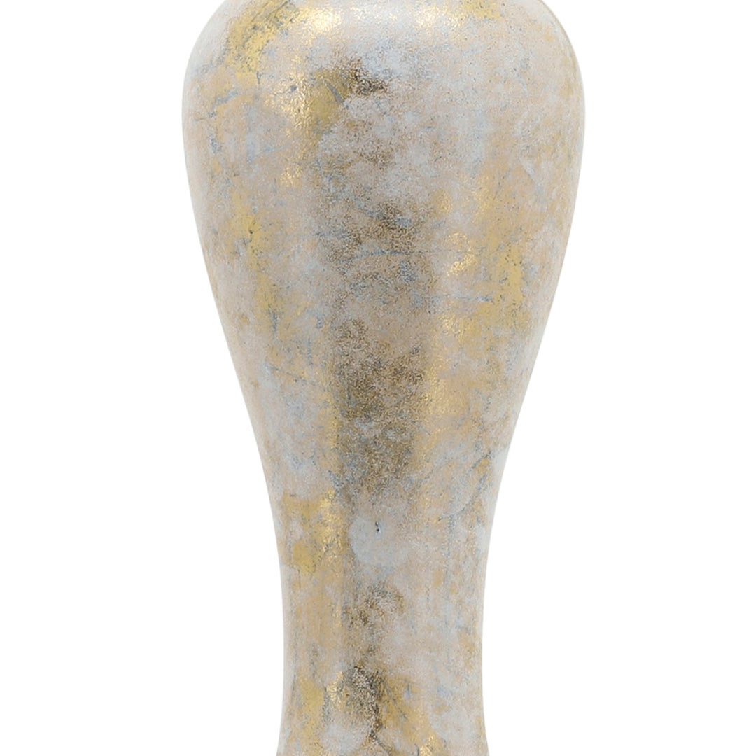 Glass, 43"h Vase W/ Aluminum Top, White/gold