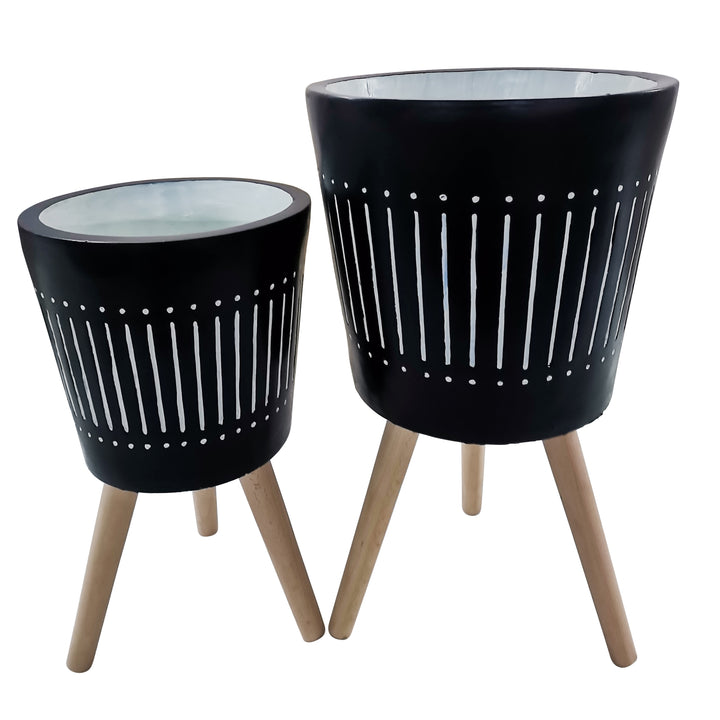 S/2 10/12"  Planter W/ Wood Legs, Navy Kd