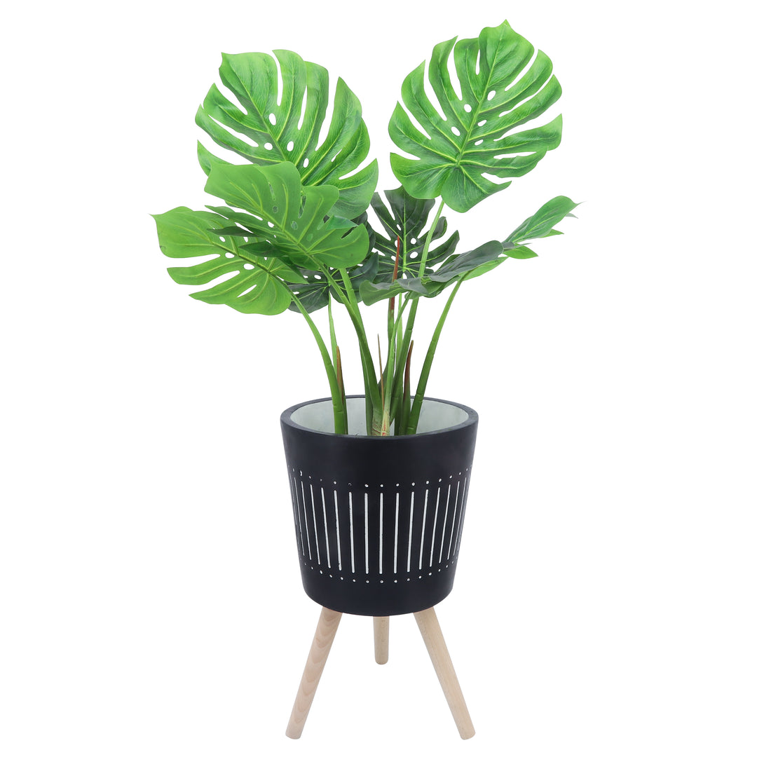 S/2 10/12"  Planter W/ Wood Legs, Navy Kd