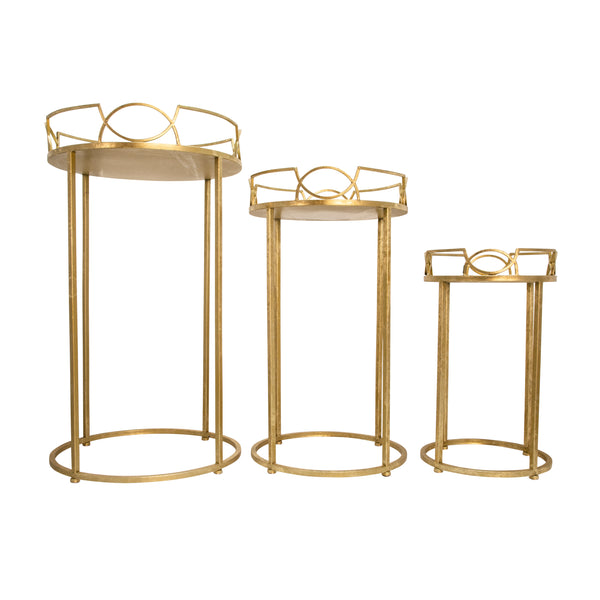 S/3 Gold Accent Tables, Aged Mirror Top