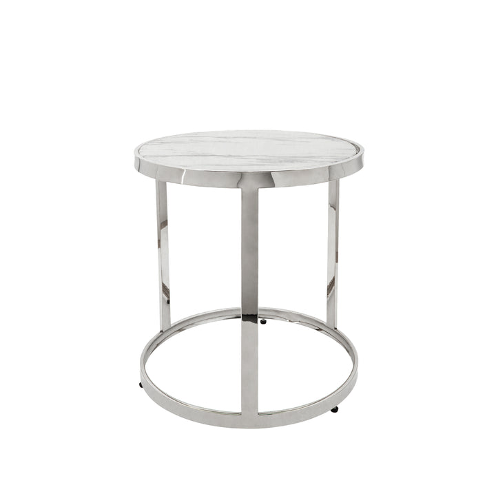 S/2 Metal/marble Glass Round Side Table, Silver