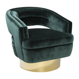 Velveteen Swivel Chair With Gold Base, Green