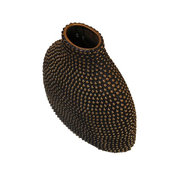Ceramic 14" Beaded Vase, Black/gold