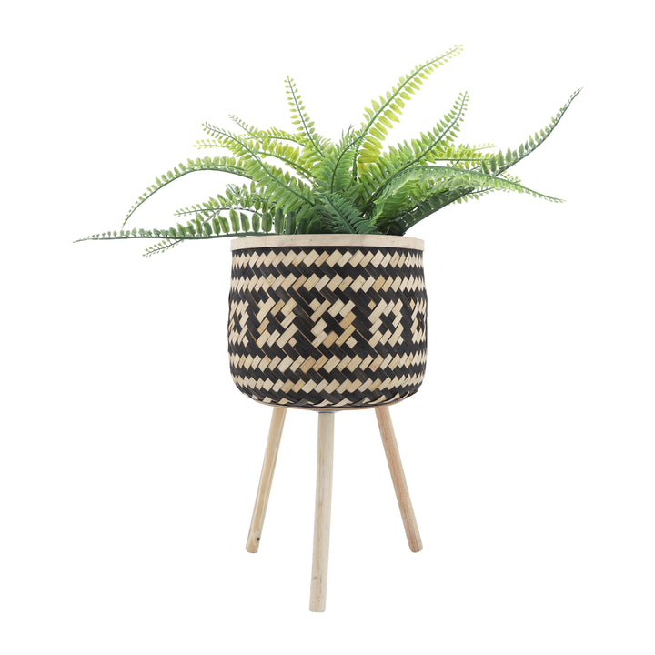 Bamboo S/3 11/13/15" Checkered Planters, Brown