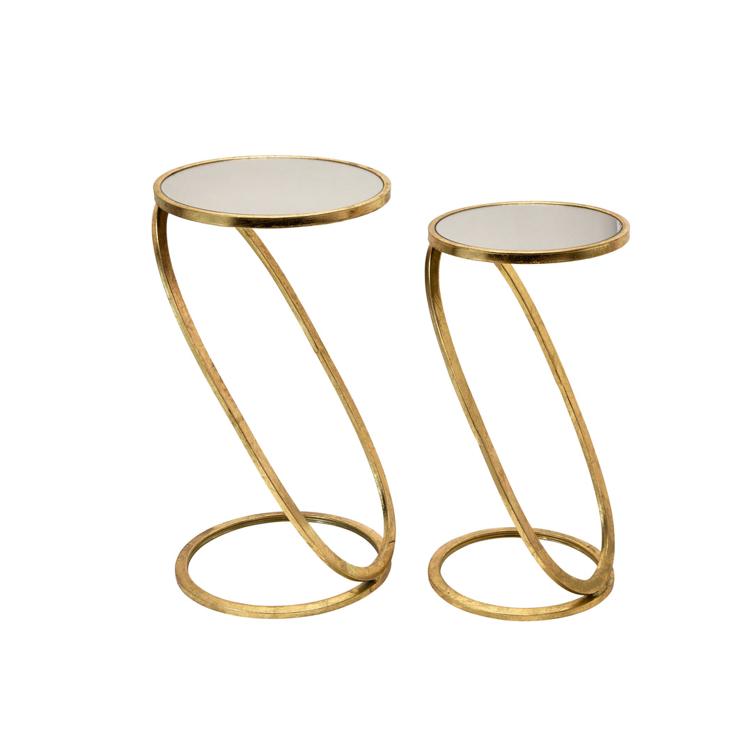 S/2 Gold Accent Tables, Mirror Top