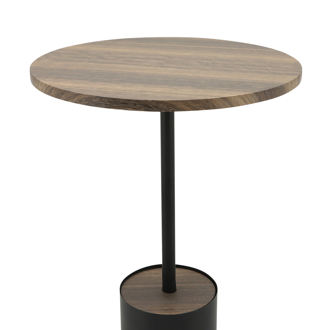 Metal, 24"h Side Table Wooden Top, Black/brown