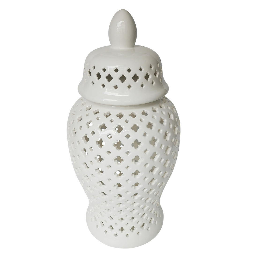 24" Cut-out Clover Temple Jar, White