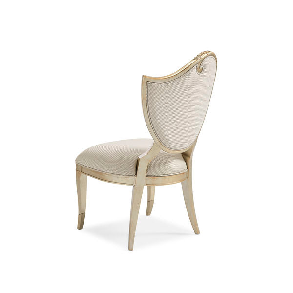 Caracole Barrel Roll Beige Performance Velvet Solid Back Caster Dining Side  Chair