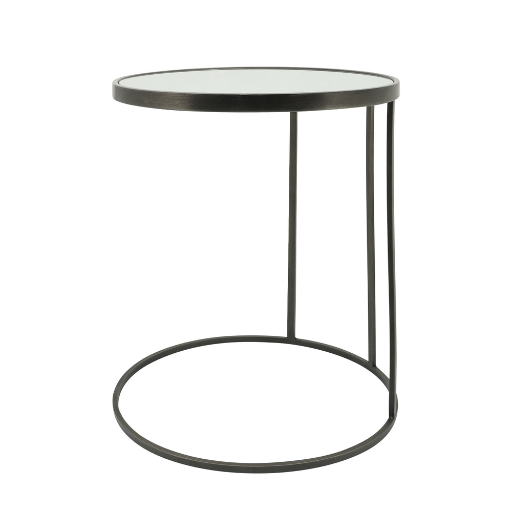 Metal, S/2 21/24" Mirrored Side Tables, Black