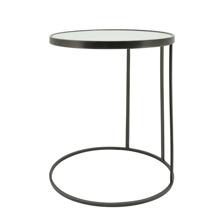 Metal, S/2 21/24" Mirrored Side Tables, Black