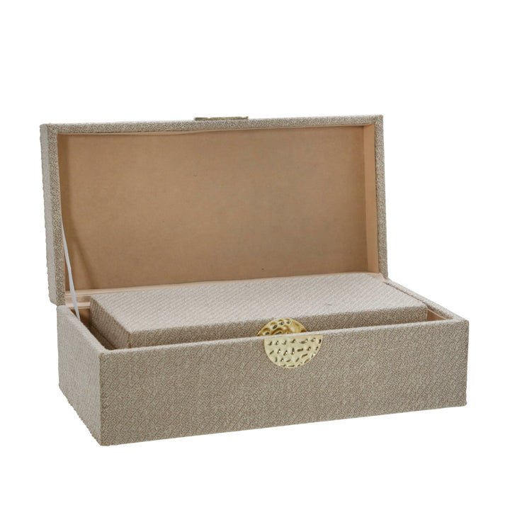 Wood, S/2 10/12" Box W/ Medallion, Ivory/gold