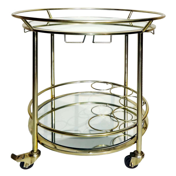 Two Tier 27"h Round Rolling Bar Cart, Gold