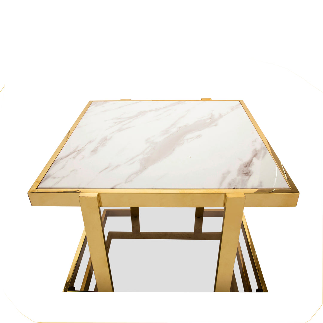 Metal/marble Glass Side Table, Gold/white Kd