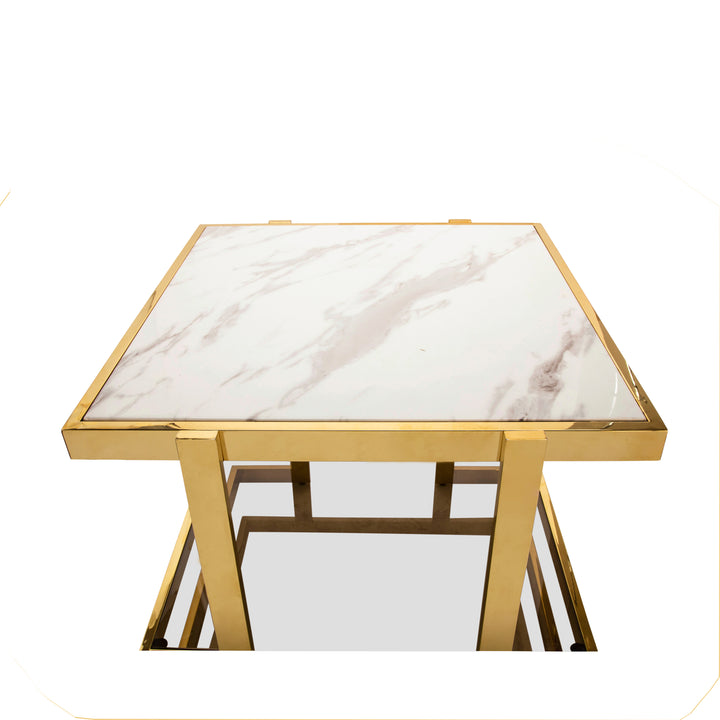 Metal/marble Glass Side Table, Gold/white Kd