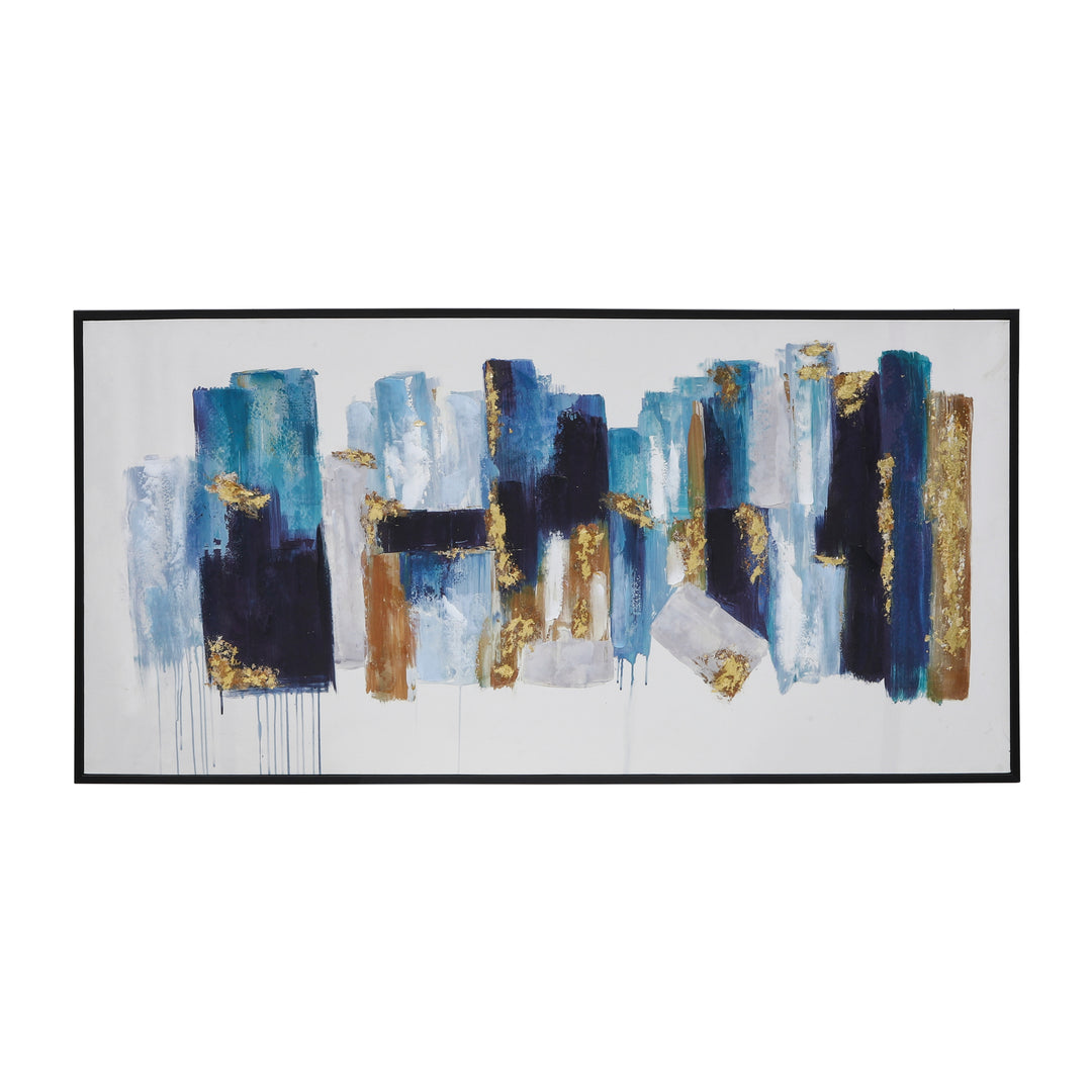 64x32 Handpainted Abstract Canvas, Blue/gold