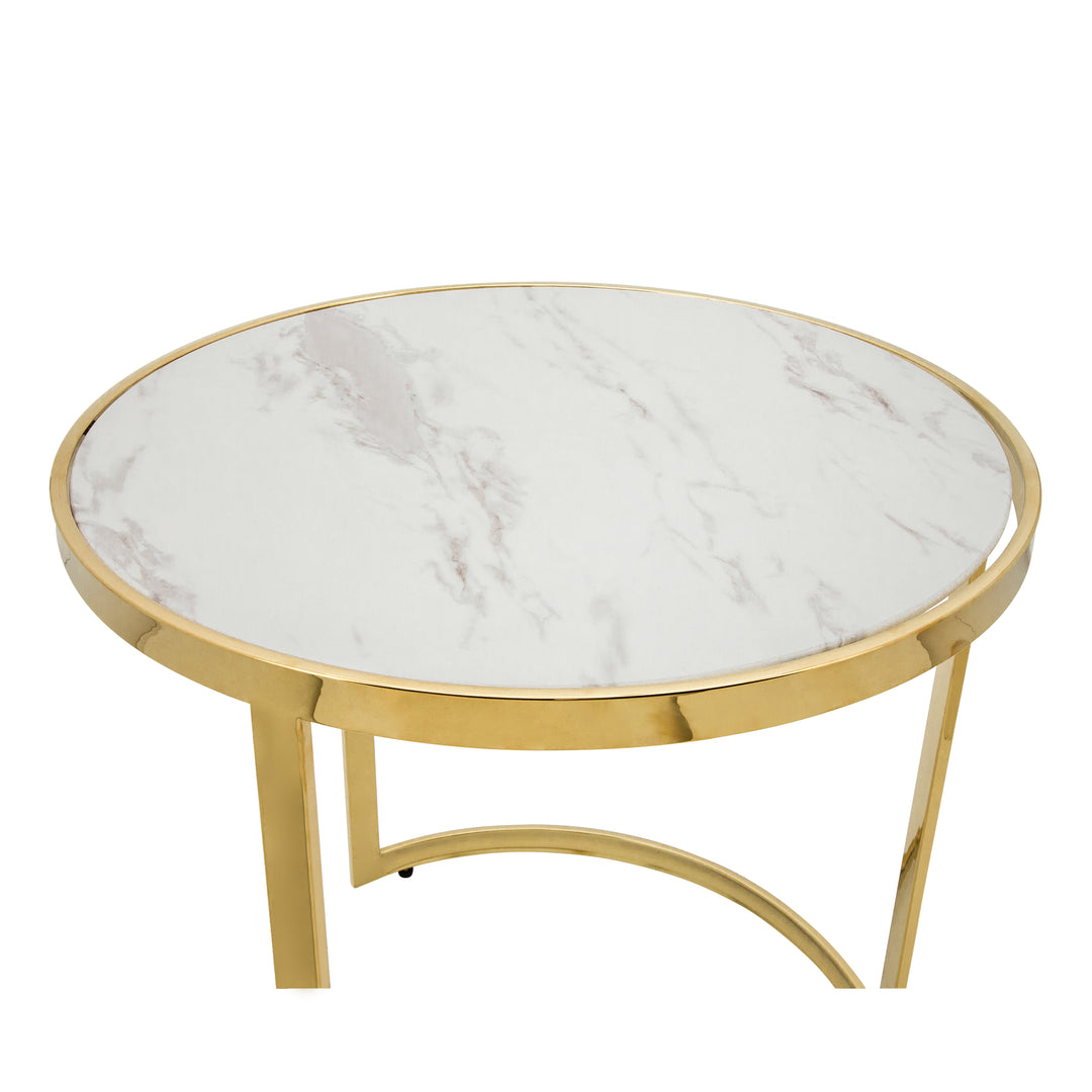 S/2 Metal/marble Glass Round Side Table, Gold