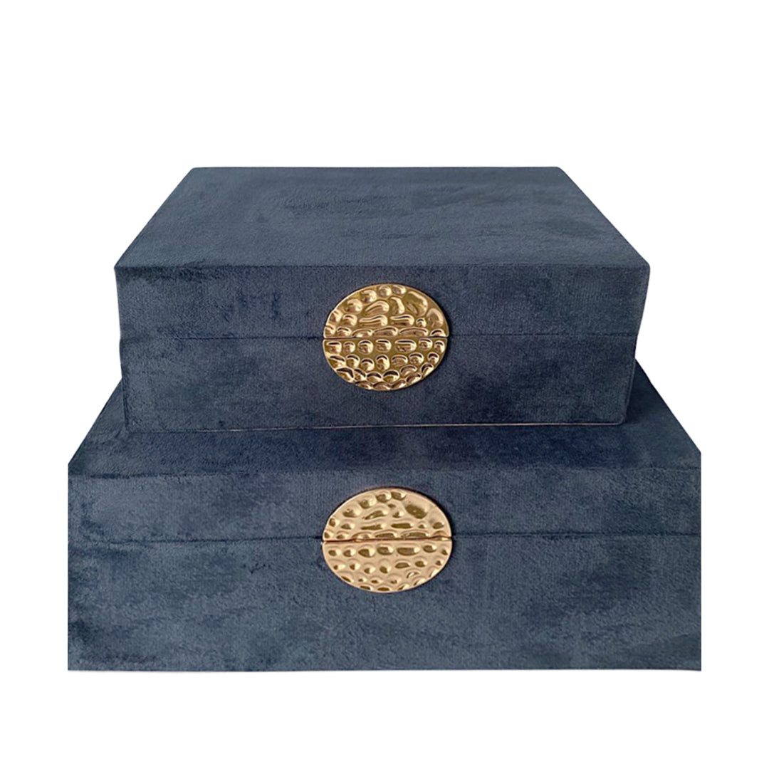 Wood, S/2 10/12" Box W/ Medallion, Navy/gold