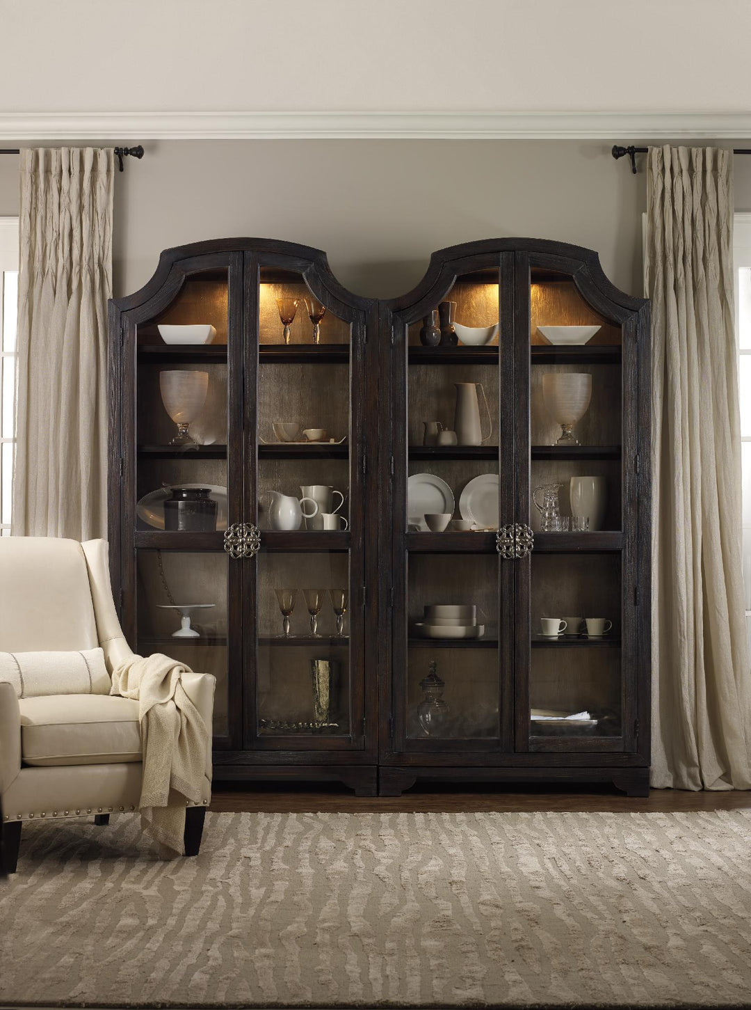 American Home Furniture | Hooker Furniture - Sanctuary Glass Bunching Curio-Ebony Antiqued Oak