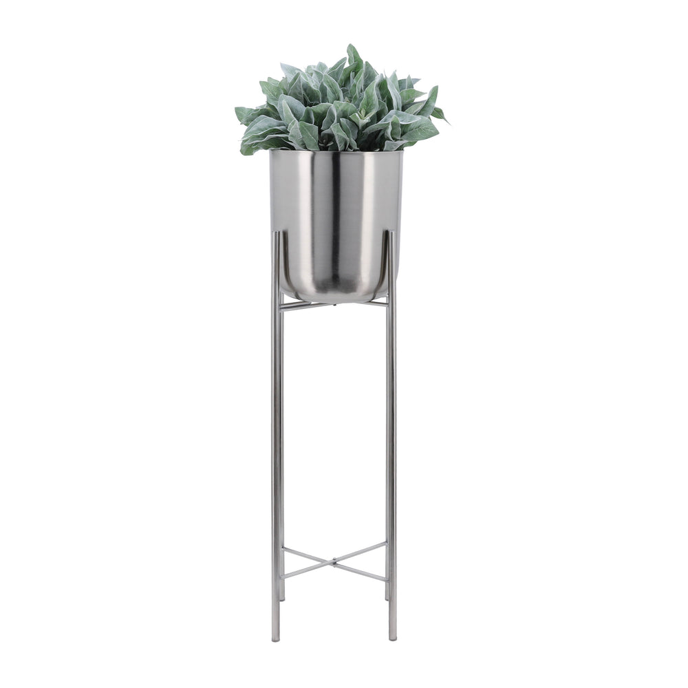 S/3 Metal Planters On Stand 40/30/20"h, Silver/sil