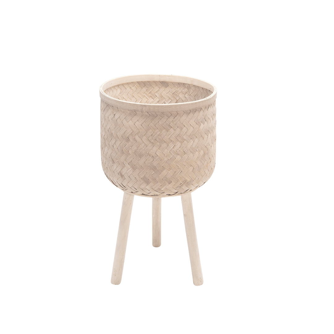 S/3 Bamboo Planters White Wash