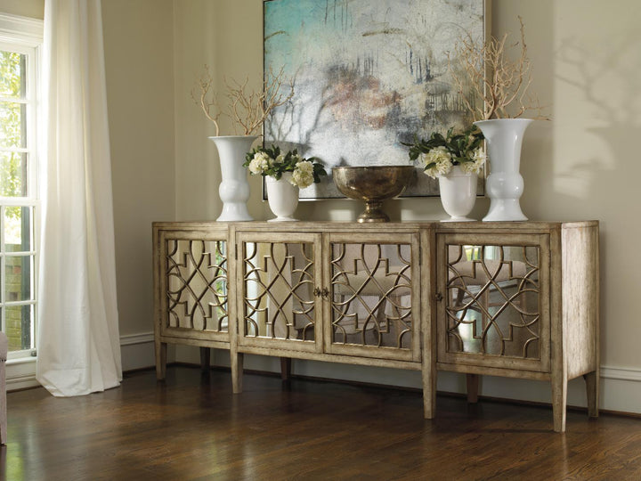 American Home Furniture | Hooker Furniture - Sanctuary Four-Door Mirrored Console - Surf-Visage